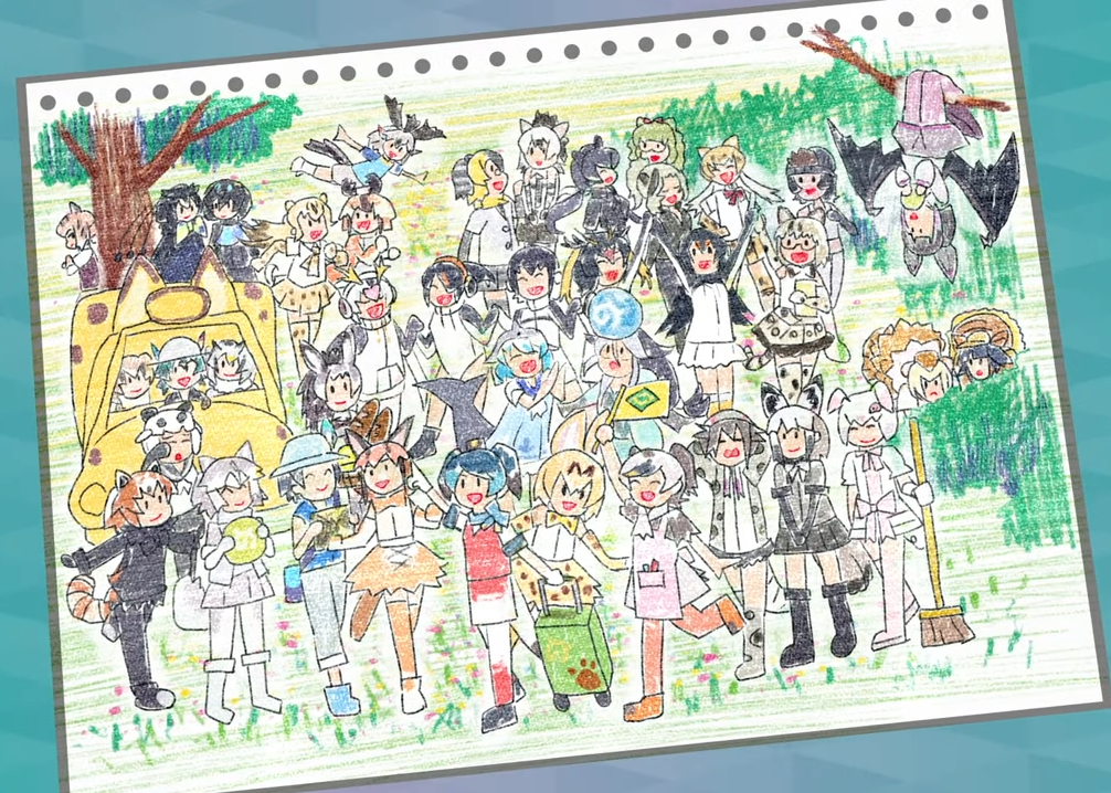 High-quality screenshot of Kyururu's drawing from Kemono Friends 2. Taken from the Friends Beat! preview video.