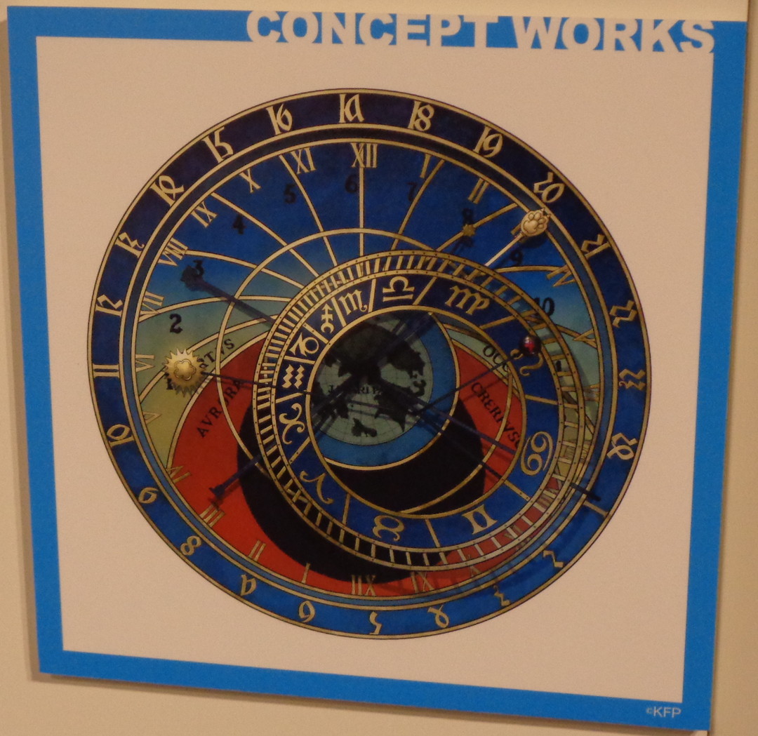 Astronomical clock design used on the album cover.